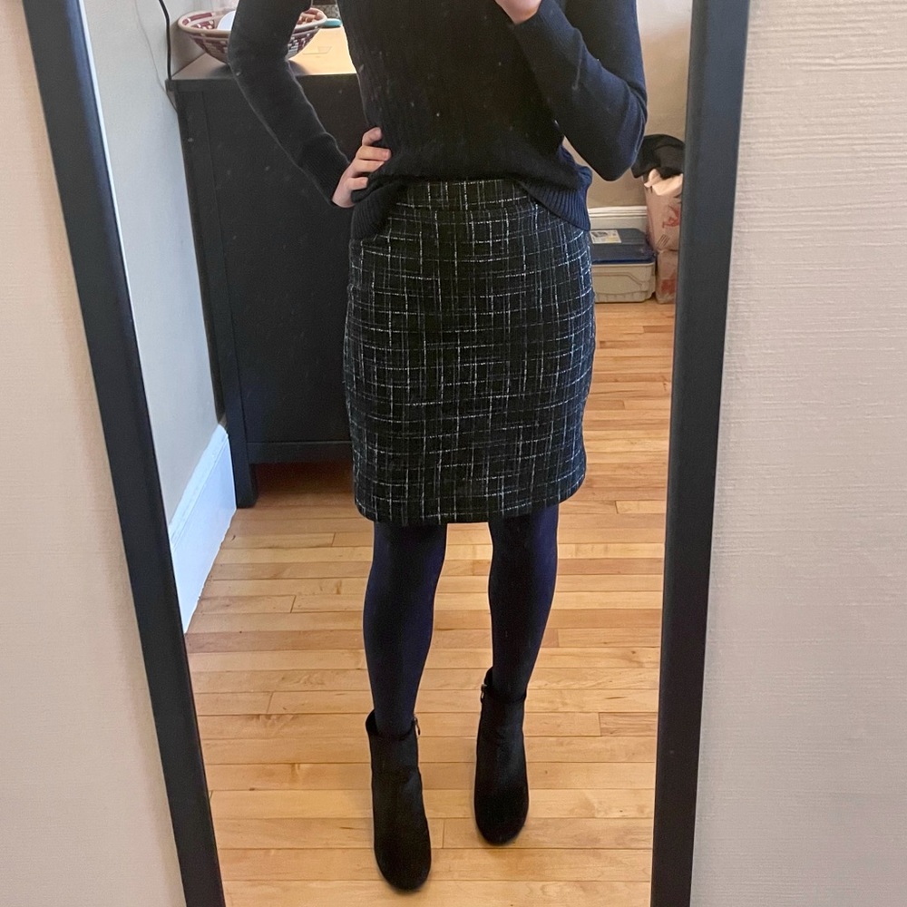 Loft Black & Blue Plaid Pencil Skirt